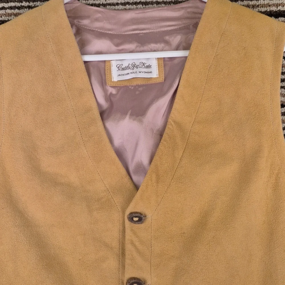CATTLE KATE Tan Brown Western Leather Suede Mens XXL Full Button‎ Vest VTG